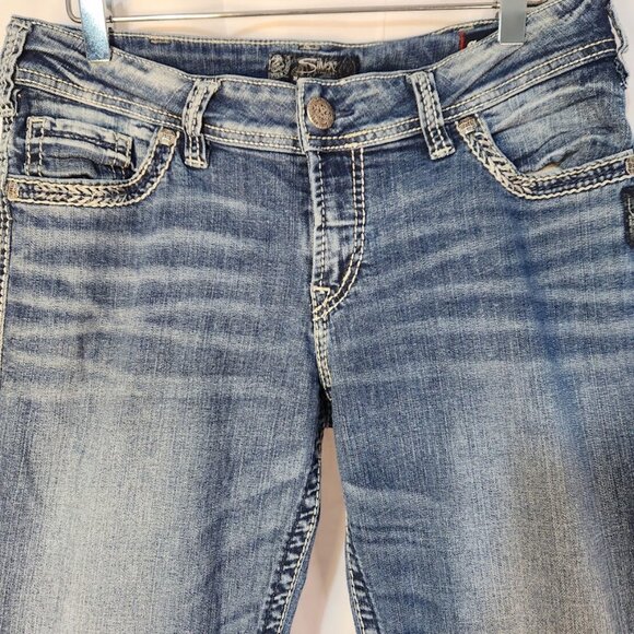 Silver Boot Cut Distressed Jeans, Ladies, Blue, W32 - Picture 3 of 9